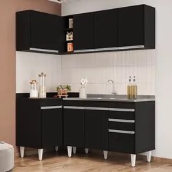 Armário de Cozinha Modulado de Canto Direito 4 Peças CP39 com Pia Inox