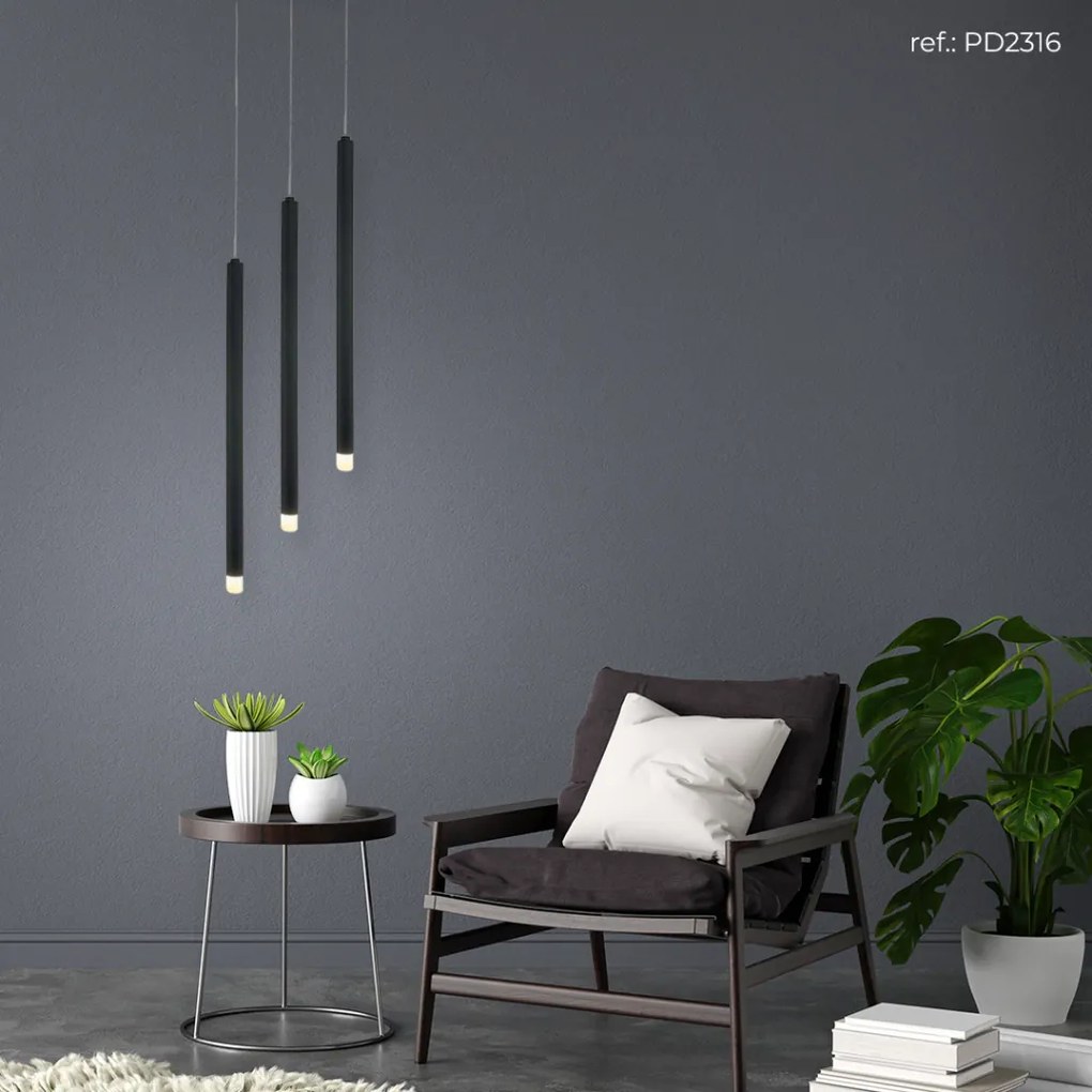 Pendente Tubo Ø2,9X50Cm Ponteira Acrílico 1Xled 5W - Qimporta Pd2316 (PRETO, 110v)