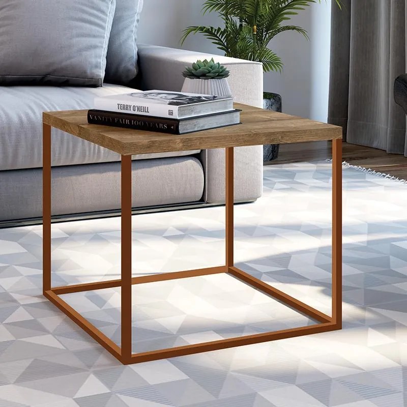 Mesa Lateral Cube Estilo Industrial Baixa - Vermont cobre