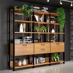 Estante Alta Estilo Industrial 2 Portas 2 Gavetas E93 Freijó/Preto Fos