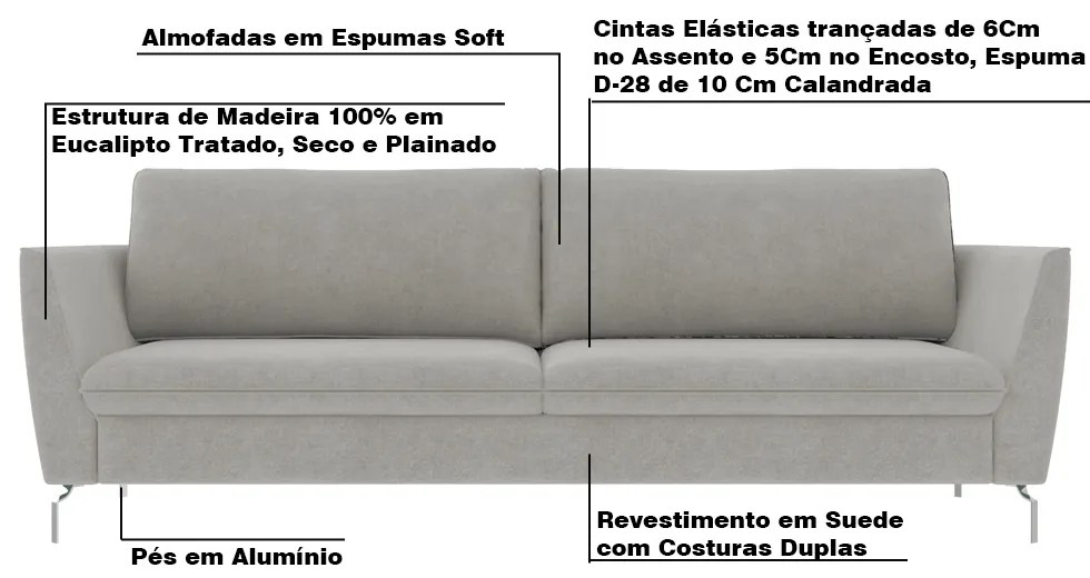 Sofá Decorativo Sala de Estar 210cm Olívia Suede Cinza G52 - Gran Belo
