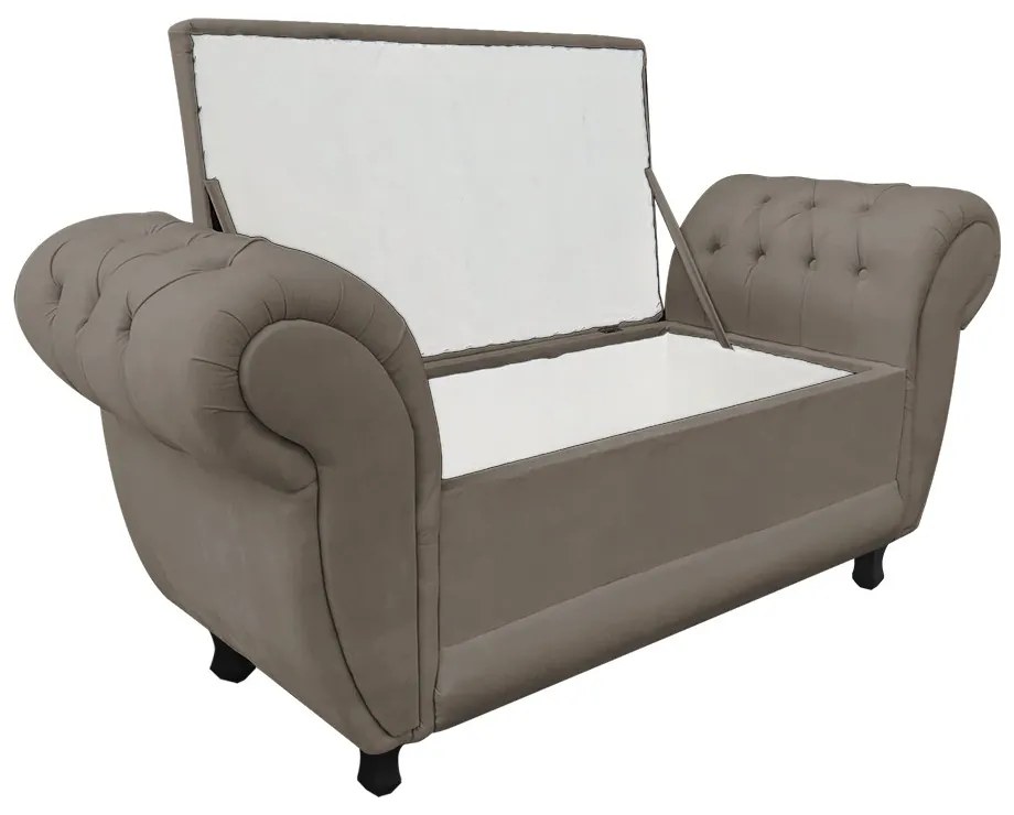Recamier com Baú Grécia Namoradeira Calçadeira Suede - D'Rossi - Marrom Rato