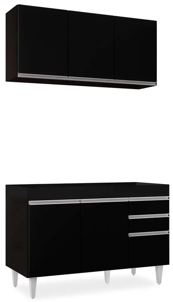 Kit Armário Aéreo e Balcão de Cozinha Lavanderia Dora sem Tampo 120 cm - D'Rossi - Preto