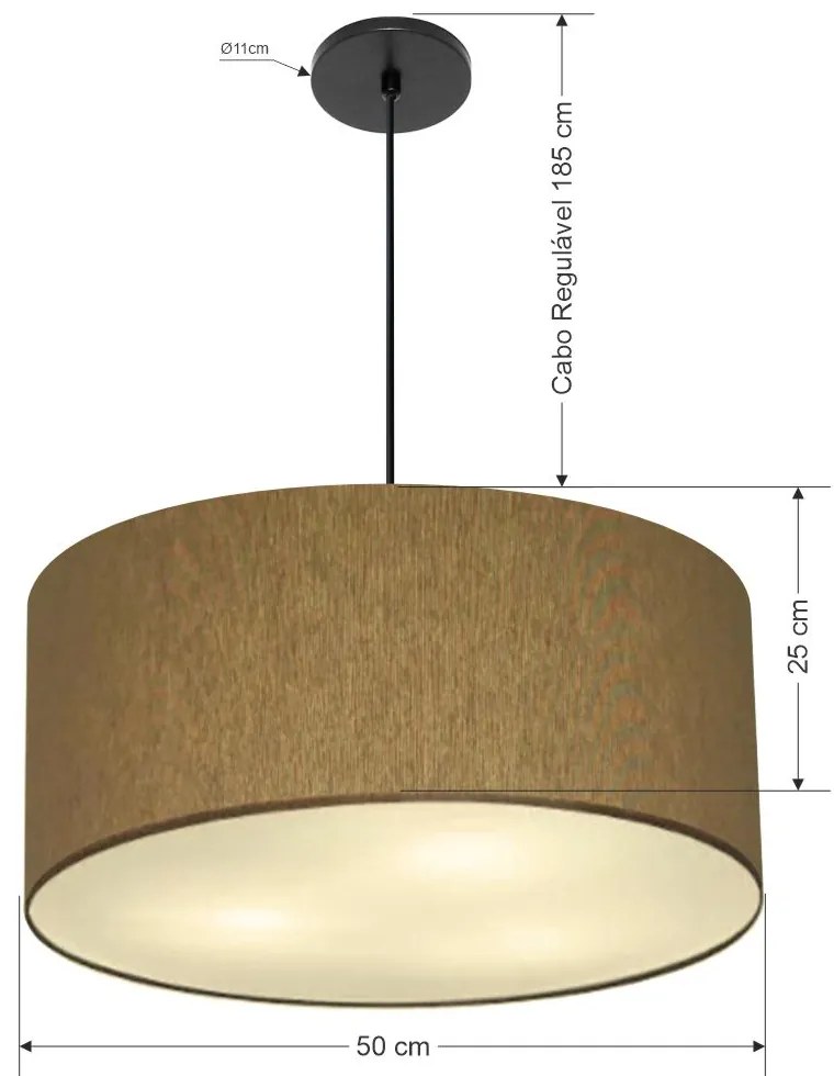 Lustre Pendente Cilíndrico Vivare Free Lux Md-4386 Cúpula em Tecido - 50X25