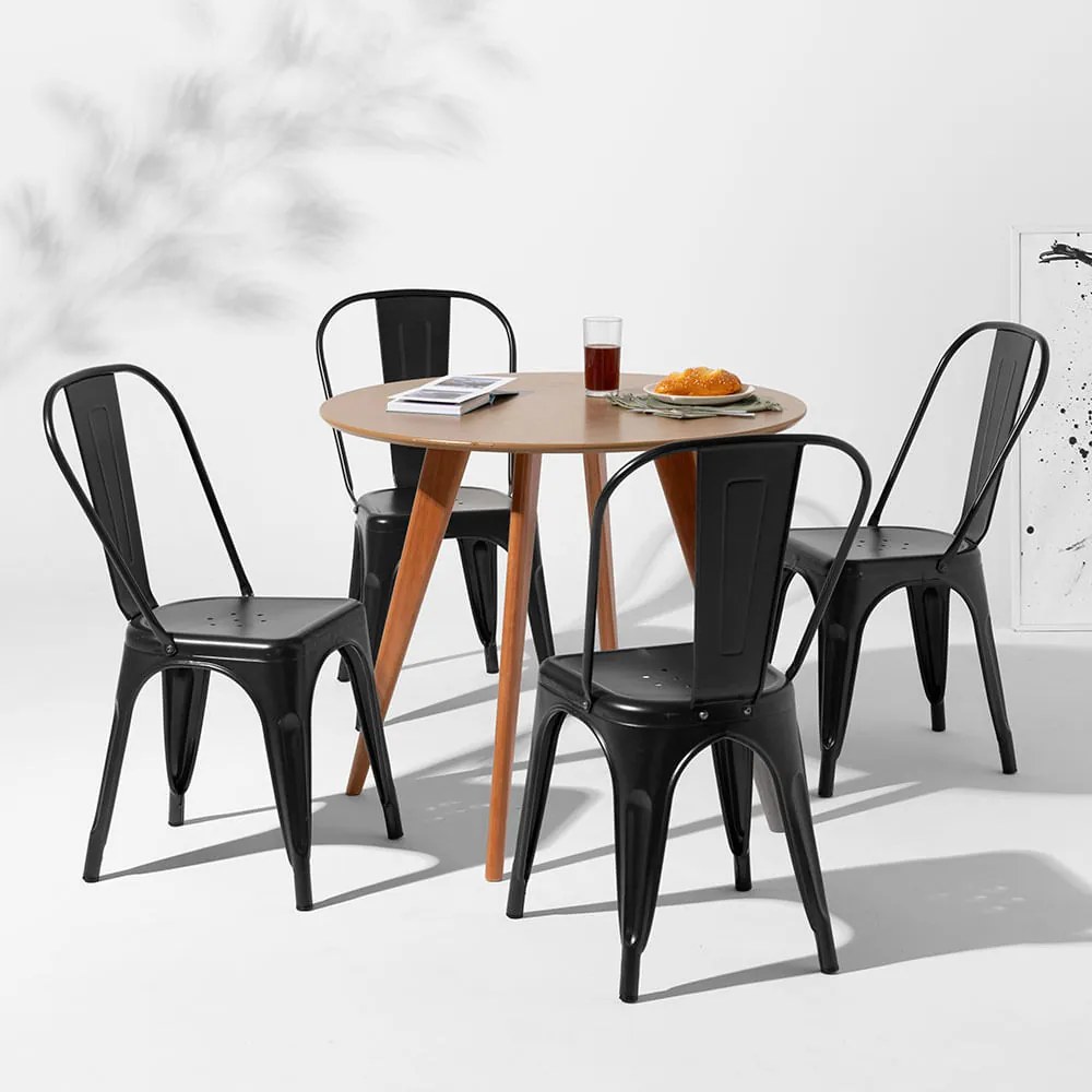 Conjunto Mesa Square Redonda Bétula 88cm + 4 Cadeiras Tolix Ferrugem Vintage