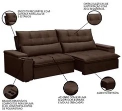 Sofá Retrátil Reclinável 3 Lugares 210cm Moritz F05 Veludo Marrom - Mp
