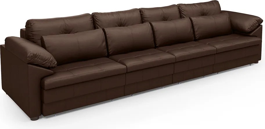 Sofá Retrátil Manual Sala de Estar Nolan Bipartido 414cm Conforto Premium em Couro Marrom Brilho G58 - Gran Belo