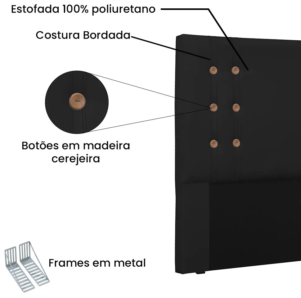 Cabeceira Cama Box Casal King 195cm Gênova Corano Preto - Sheep Estofados - Preto