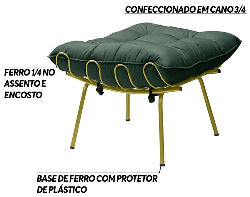 Kit 2 Puff Decorativo Sala de Estar Abel Pés Dourado Suede Verde G41 - Gran Belo