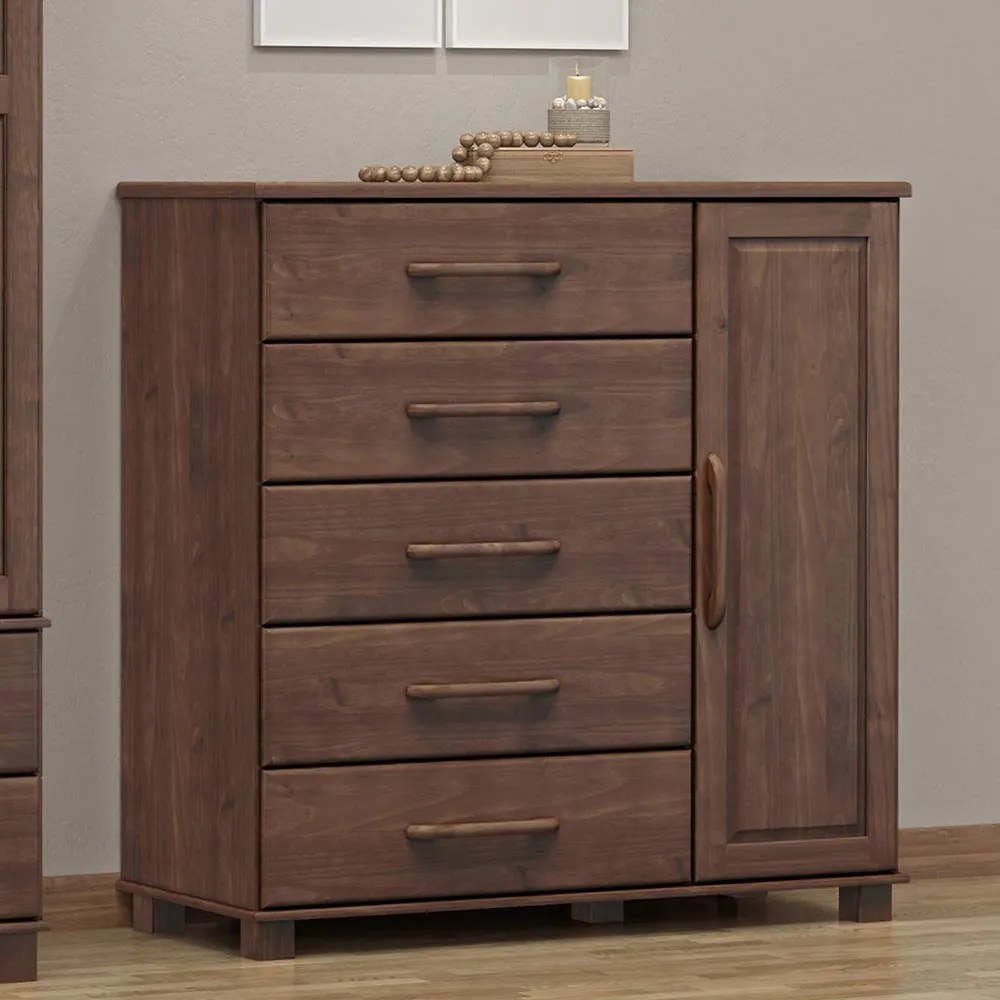 Cômoda Decorativa Madeira Maciça Naipe 5 Gavetas Café G74 - Gran Belo