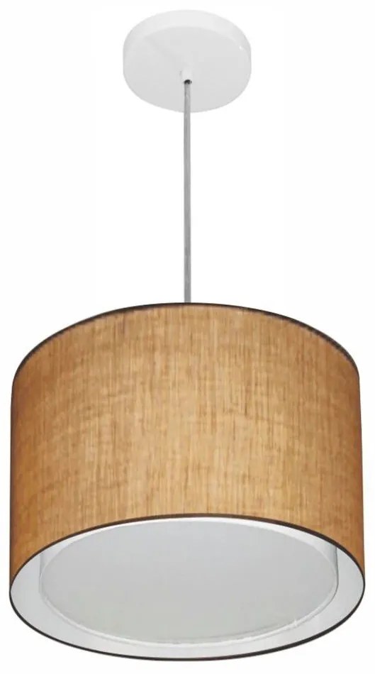 Lustre Pendente Cilíndrico Duplo Md-4285 Cúpula em Tecido 35x30cm Palha - Bivolt
