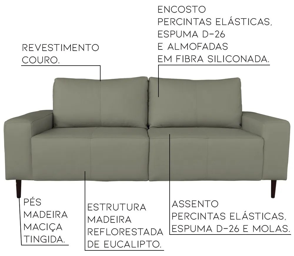 Sofá 02 Lugares Sala de Estar Recepção 200cm Brad Couro Fendi G58 - Gran Belo