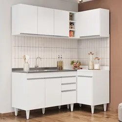 Armário de Cozinha Modulado de Canto Esquerdo 4 Peças CP48 com Pia Ino