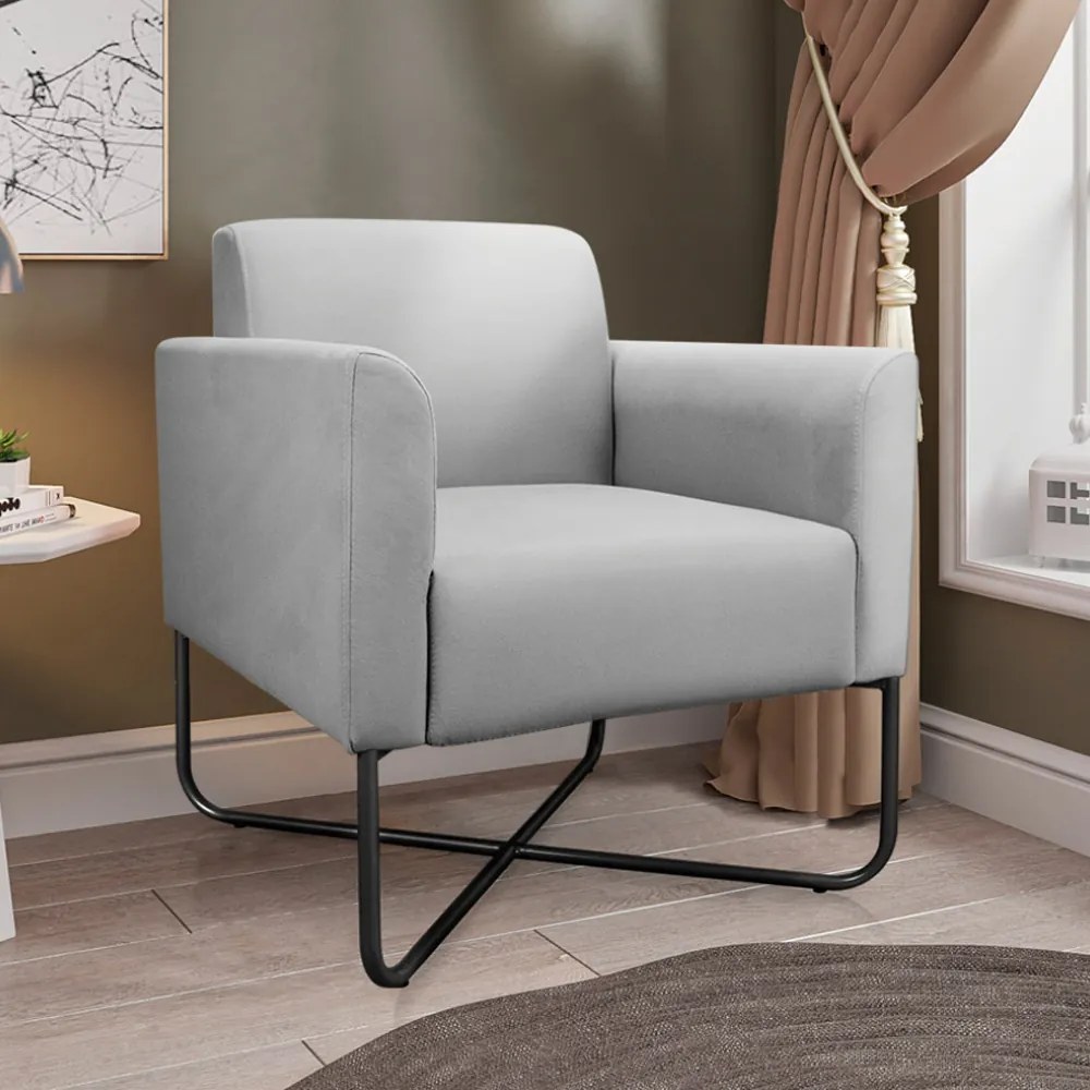 Kit 2 Poltronas Decorativas Isabella Base X Suede Cinza/Preto G19 - Gran Belo