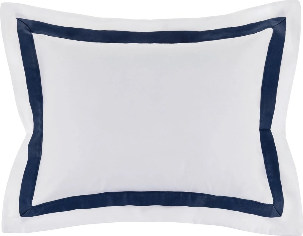Almofada c/ Enchimento Trussardi Cetim 300 Fios Vercelli 30x40cm - Branco e Azul Siciliano  Branco e Azul Siciliano