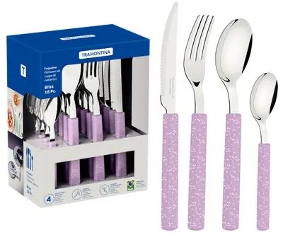 Faqueiro Tramontina Bliss com Lâminas em Aço Inox e Cabos de Polipropileno Lavanda 16 Peças