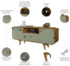 Rack Bancada Para TV 55 Pol 156cm Demi Naturalle/Pistache B02 - Mpozen