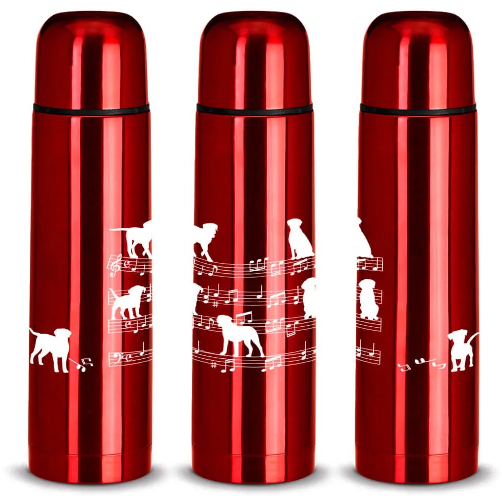 Garrafa Térmica 500ml Cachorro Musical Cromado Água Café Chá - Vermelho