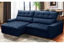 Sofá Retrátil Reclinável 3 Lugares 250cm Damy F05 Veludo Azul - Mpozen