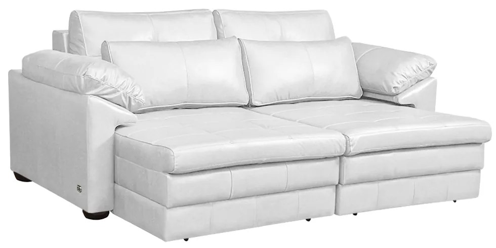 Sofá Decorativo Piece Bipartido Retrátil Sala de Estar 215cm Couro Branco G58 - Gran Belo