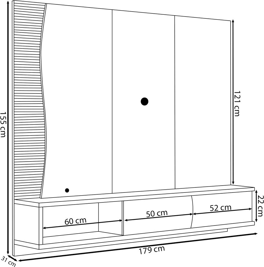 Home Suspenso para TV até 65 MDP/MDF Sabat 179cm Fitas LED Portas Basculantes Off White/Freijó G73 - Gran Belo