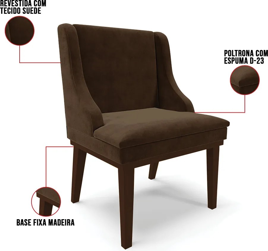 Cadeira de Jantar Liz Suede Base Fixa Madeira Tabaco D03 - D'Rossi - Marrom