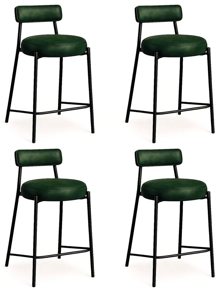 Banqueta de Cozinha Alta com encosto Industrial em aço kit 4 Londres PU D03 - D'Rossi - Verde