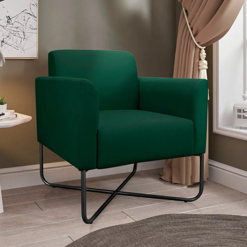Poltrona Decorativa Isabella Base X Suede Verde/Preto G19 - Gran Belo