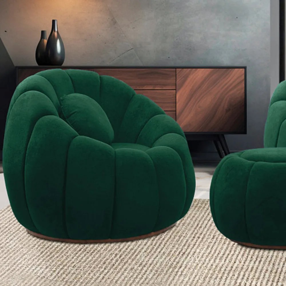 Poltrona Decorativa Orgânica para Sala Kit 2 Cloud Bouclê E03 - D'Rossi - Verde