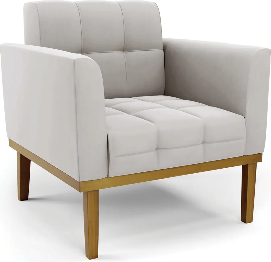 Poltrona Decorativa Karen Pés Fixo em Madeira Castanho Veludo Cinza G19 - Gran Belo