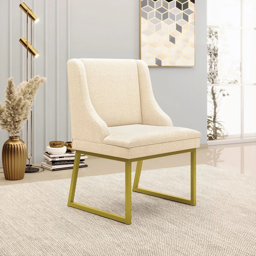 Cadeira Sala de Jantar Industrial Dourado kit 2 Liz Bouclê D03 - D'Rossi - Bege