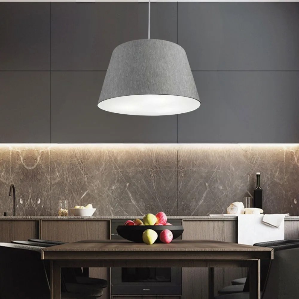 Lustre Pendente Cone Md-4021 Cúpula em Tecido 21/40x30cm Rustico Cinza - Bivolt