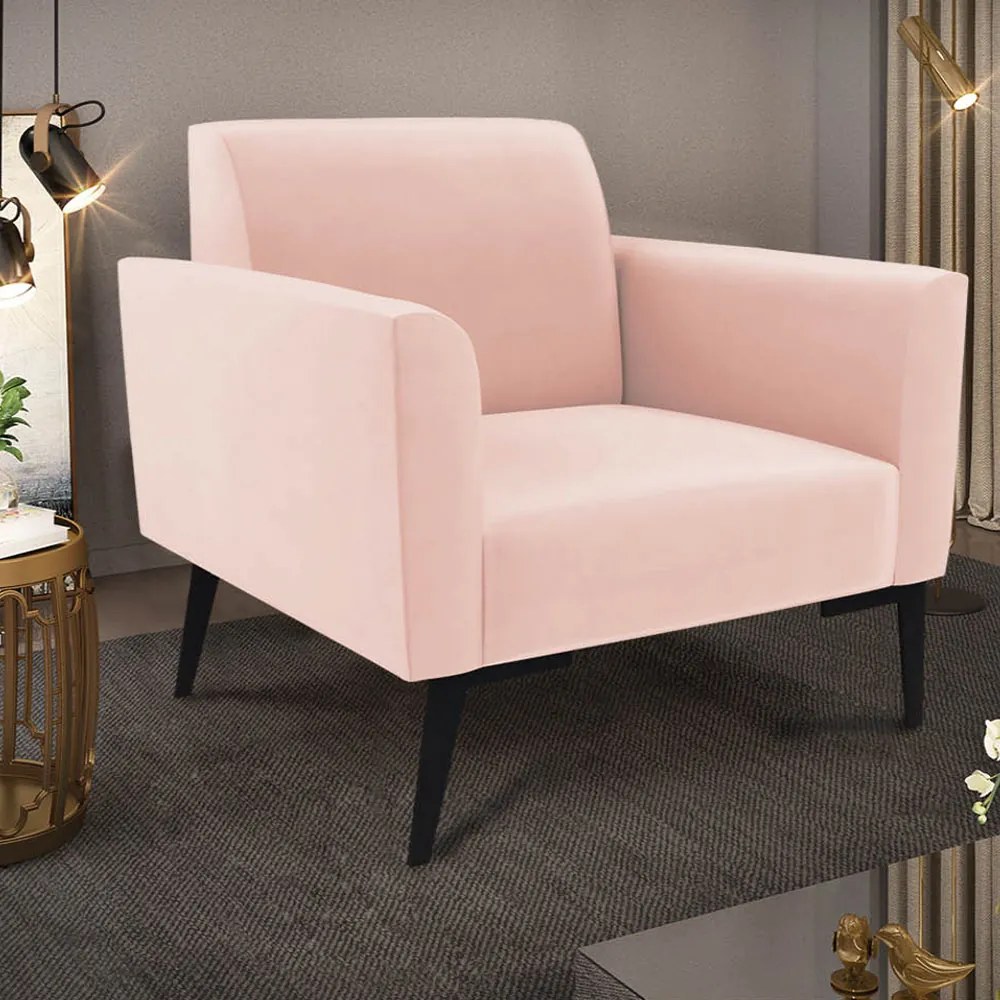 Sofá Namoradeira com 2 Poltronas Pés Villach Marisa Veludo Rosê