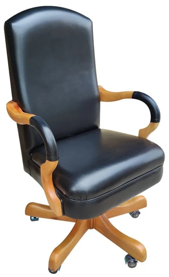 Cadeira Giratória Luxo Couro Natural Ajuste de Altura e Relax com Rodízios Design Clássico