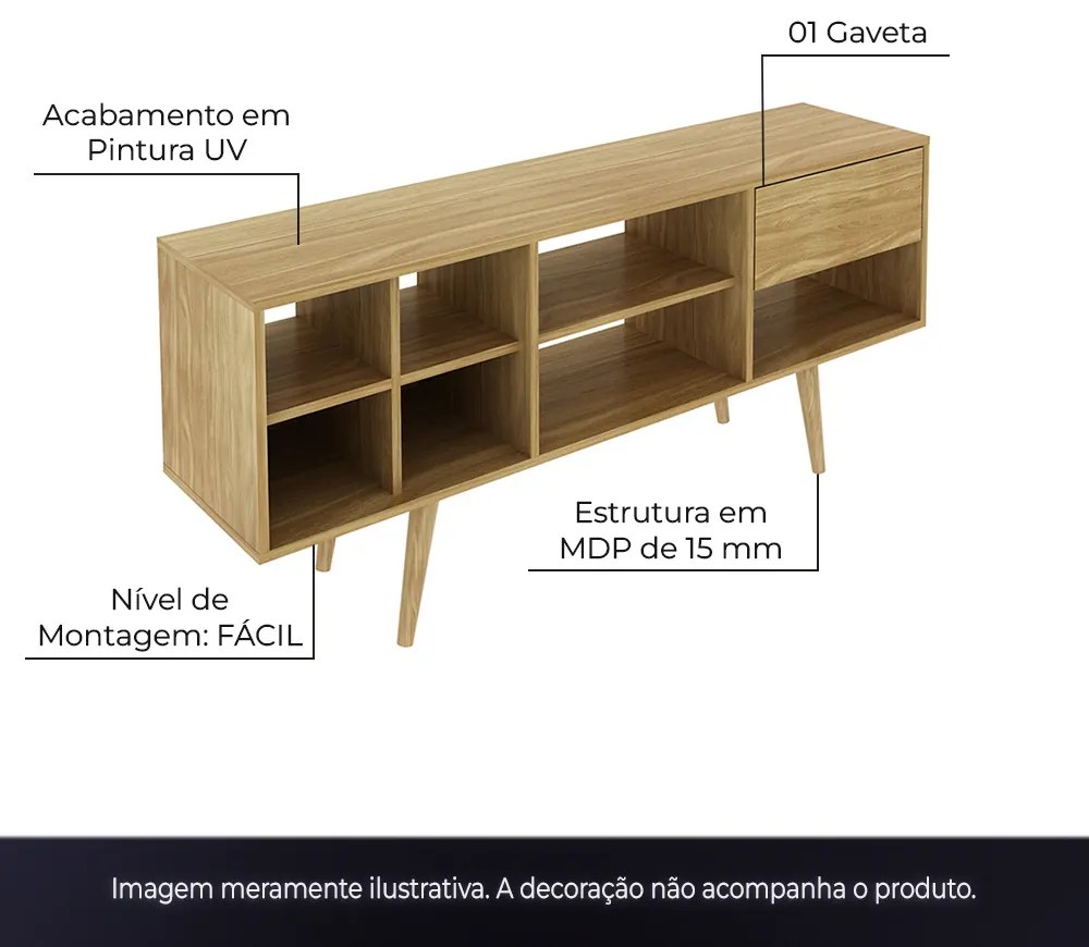 Rack Bancada para TV até 65 Sala de Estar R1462 Natural G69 - Gran Belo