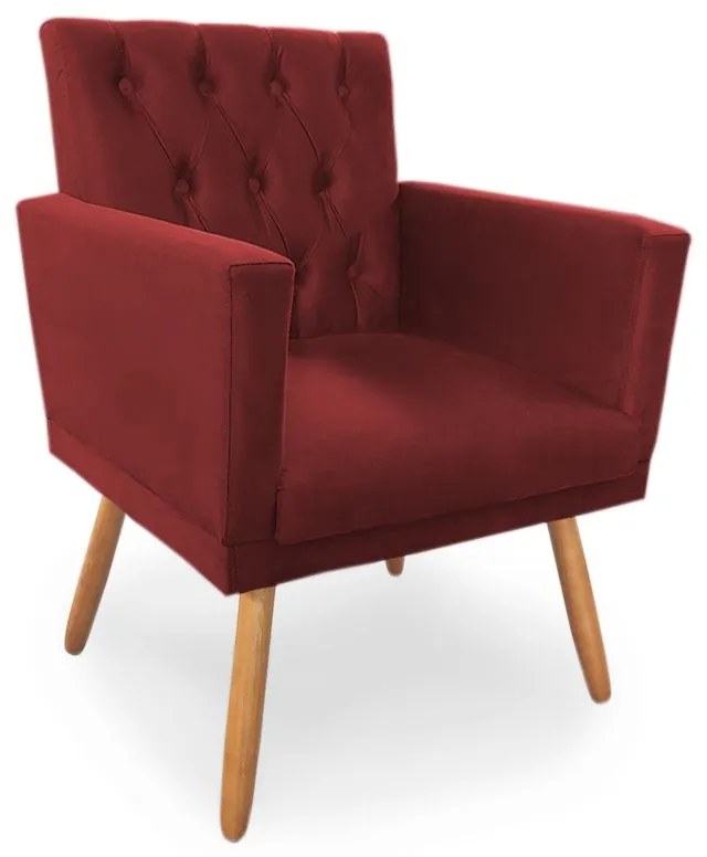 Kit 4 Poltronas Decorativas Clara Capitonê Pés Palito Suede Vermelho - Sheep Estofados