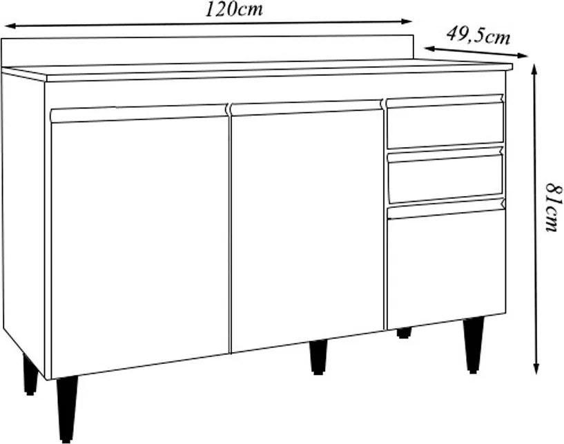 Conjunto Balcão de Cozinha com Tampo Pursat MDP/BP Branco G96 - Gran Belo