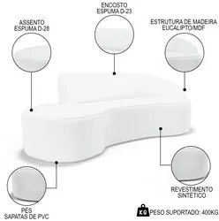 Sofá Living 4 Lugares 280cm Braço Direito Mozart D06 Sintético Branco