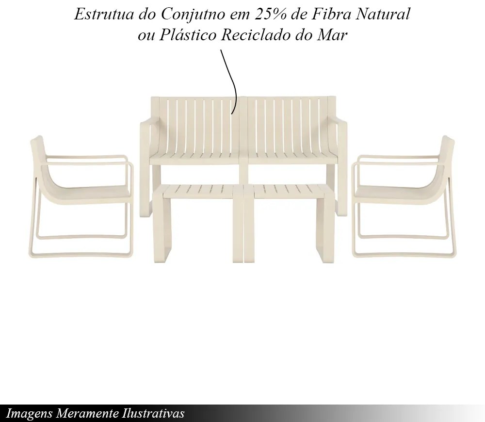 Conjunto 5 Peças Área Externa Bahamas 2 Poltronas 2 Mesas de Centro 1 Sofá 120cm em Fibra Natural Bambu G56 - Gran Belo