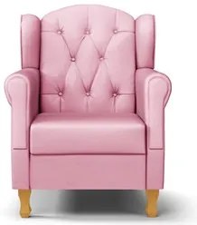 Poltrona de Amamentação Pés Madeira e Puff Letícia Sintético Rosa - Ph