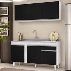 Armário Aéreo Argélia e Balcão Gabinete com Pia Inox 150cm Dakota Bran