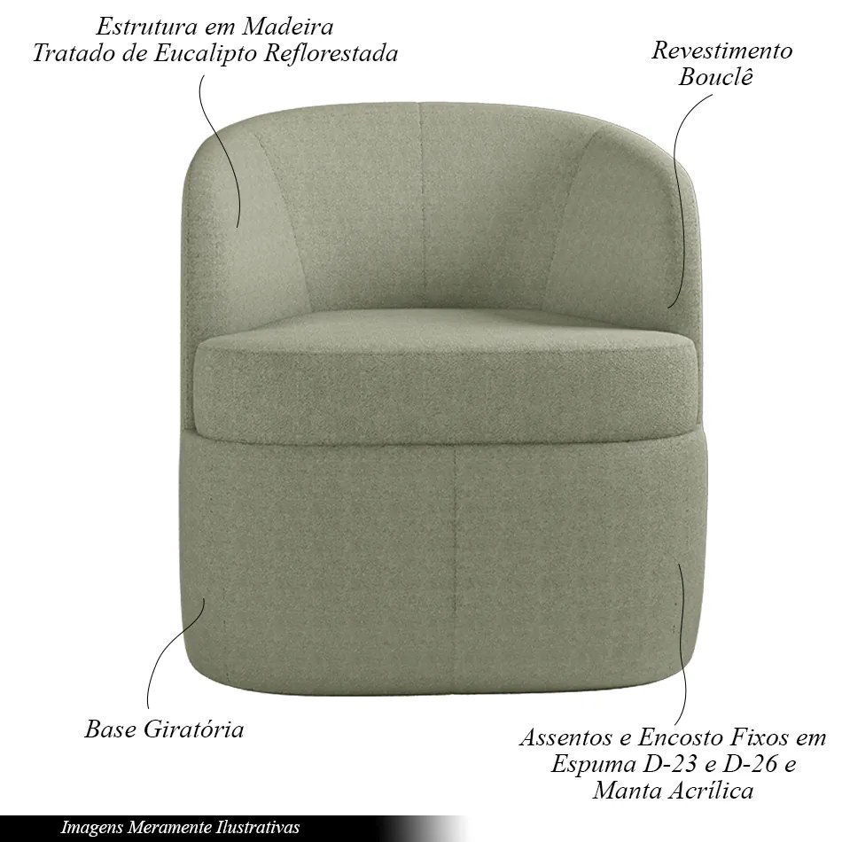 Kit 2 Poltronas Decorativas Design Moderno Bel Sala de Estar Base Giratória Bouclê Verde Oliva G33 - Gran Belo