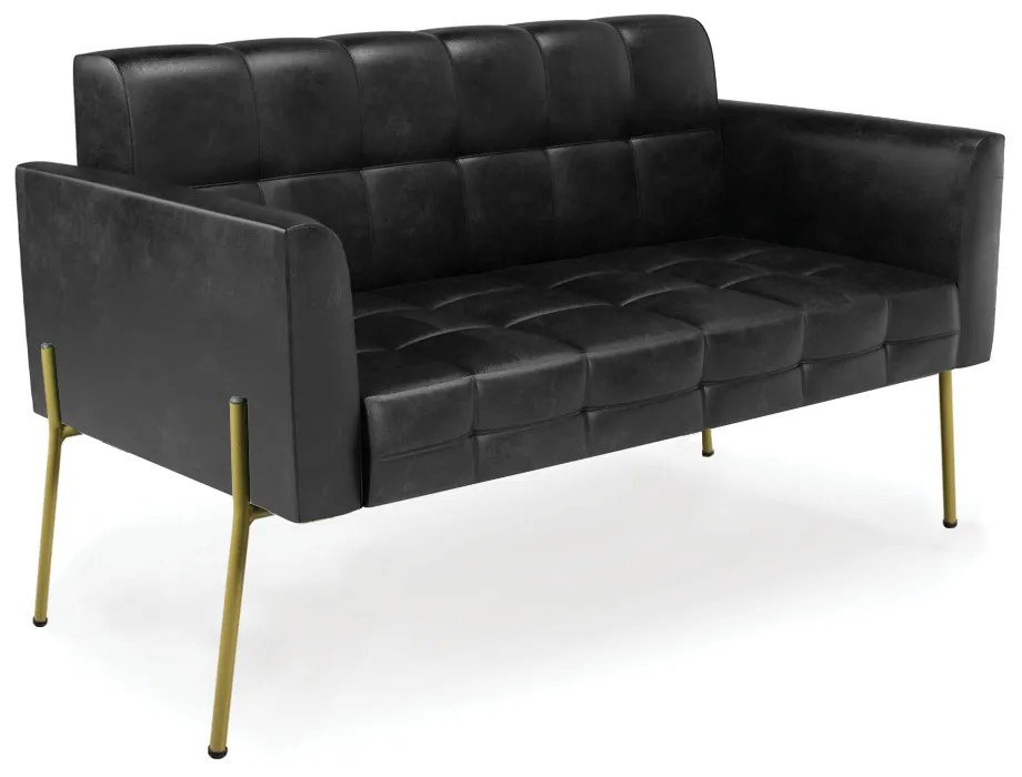 Sofá Namoradeira e 2 Poltronas Pé de Ferro Dourado Elisa Corano Preto D03 - D'Rossi