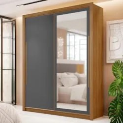 Guarda Roupa Solteiro Flex Com Espelho Dubai Nature/Camarim - Vila Ric