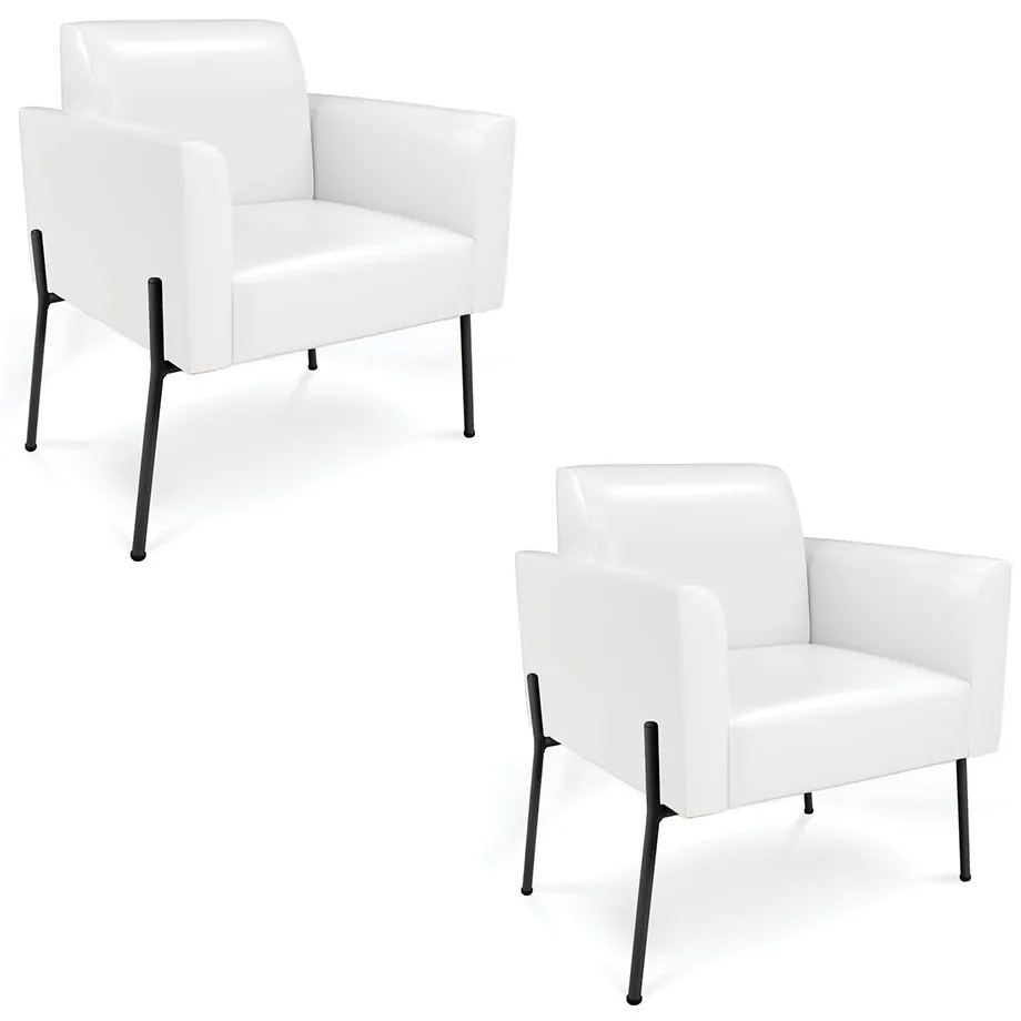 Poltrona Pé de Ferro Preto Kit 2 para Sala Marisa Corano D03 - D'Rossi - Branco
