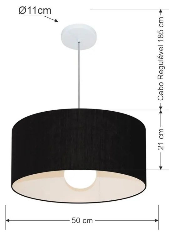 Lustre Pendente Cilíndrico 4052 Cúpula em Tecido 50x21cm Preto - Bivolt