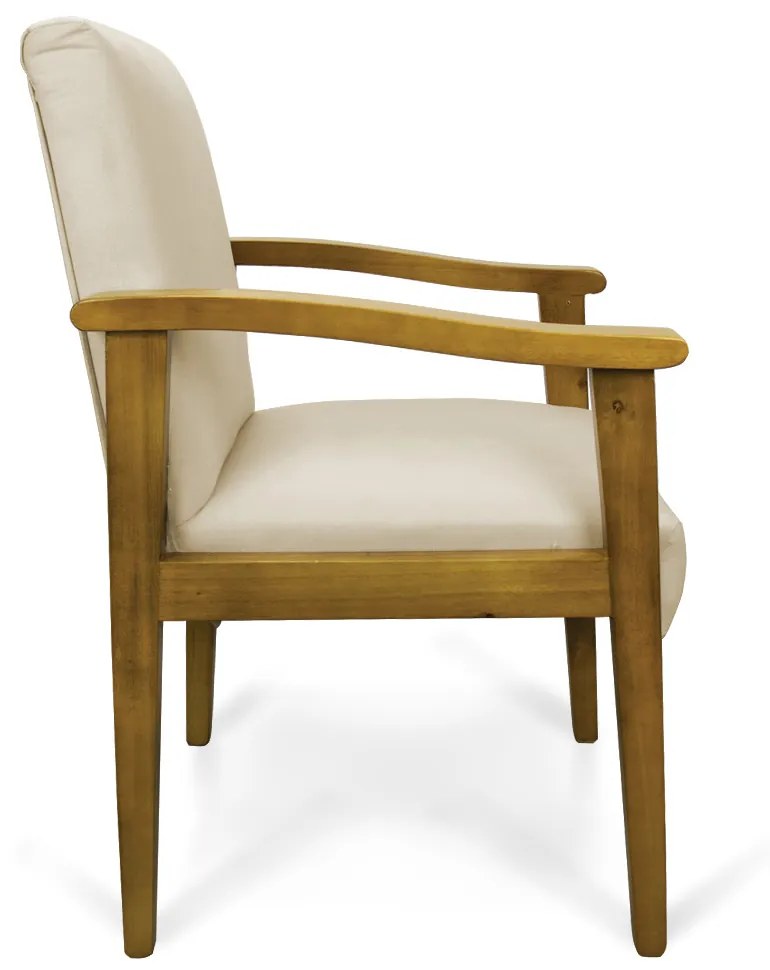 Poltrona Eloisa Suede Bege Base de Madeira Castanho