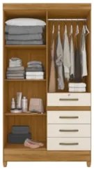 Guarda Roupa Solteiro 4 Portas 4 Gavetas 110cm Cabral Z17 Freijó/Off W