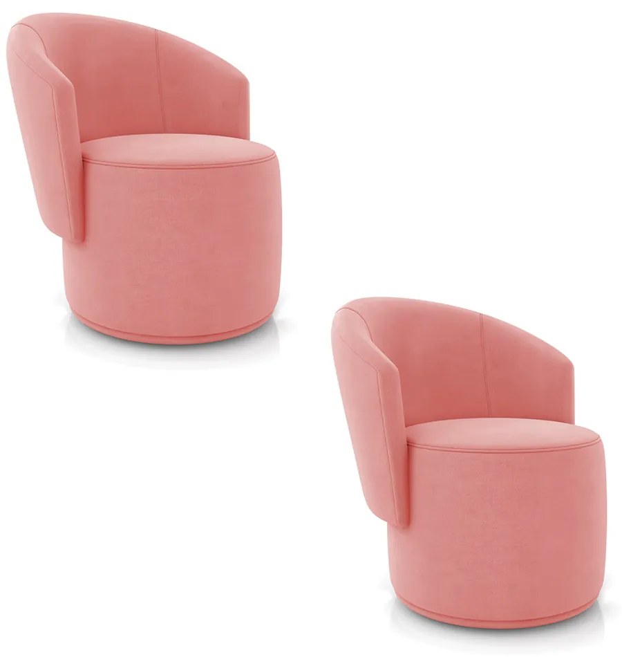 Poltrona Decorativa Orgânica Fixa para Sala Kit 2 Malu Suede M11 - D'Rossi - Rose