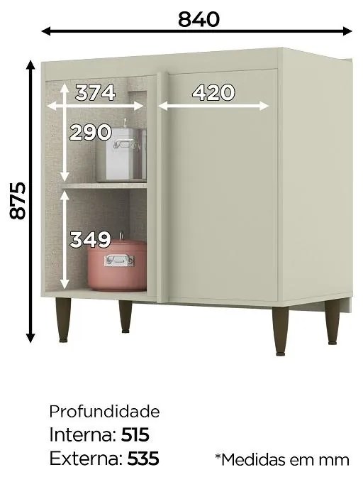 Gabinete Balcão Canto reto 1 Porta para Cozinha MDF